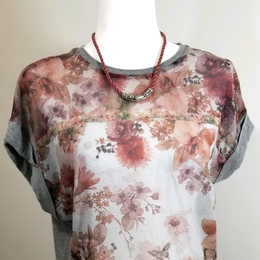 Zara W&B Floral See Through Blouse - Picture 2 of 6
